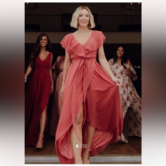 Baltic Born Katya Ruffle Maxi Dress in Rosewood Color (Coral pink) Size XS - Picture 3 of 12